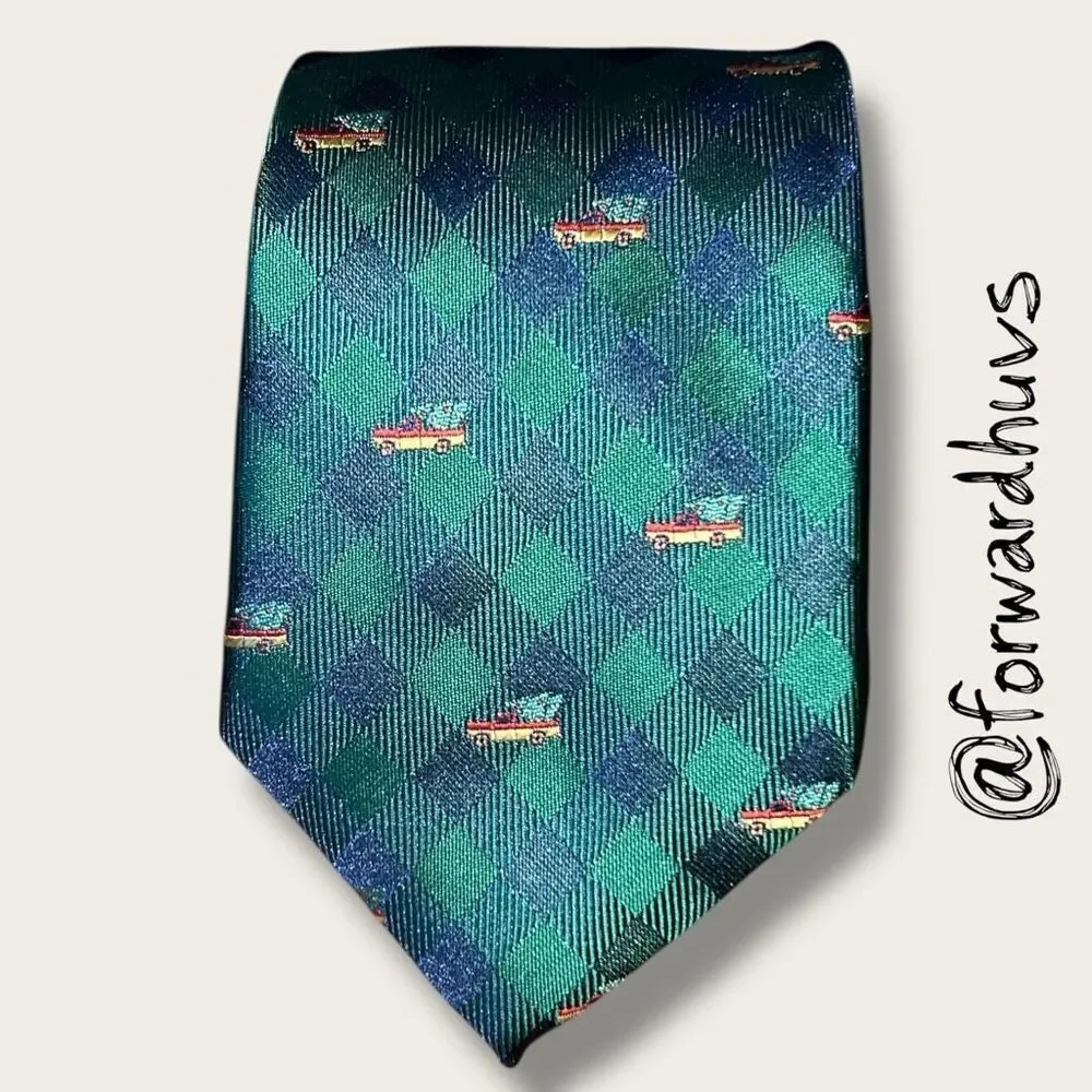 HO HO HO Christmas Necktie – 58” x 3.25” – Pickup Truck & Tree Print